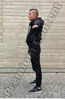 Male caucasian whole body modeling leather jacket jogging suit  0001
